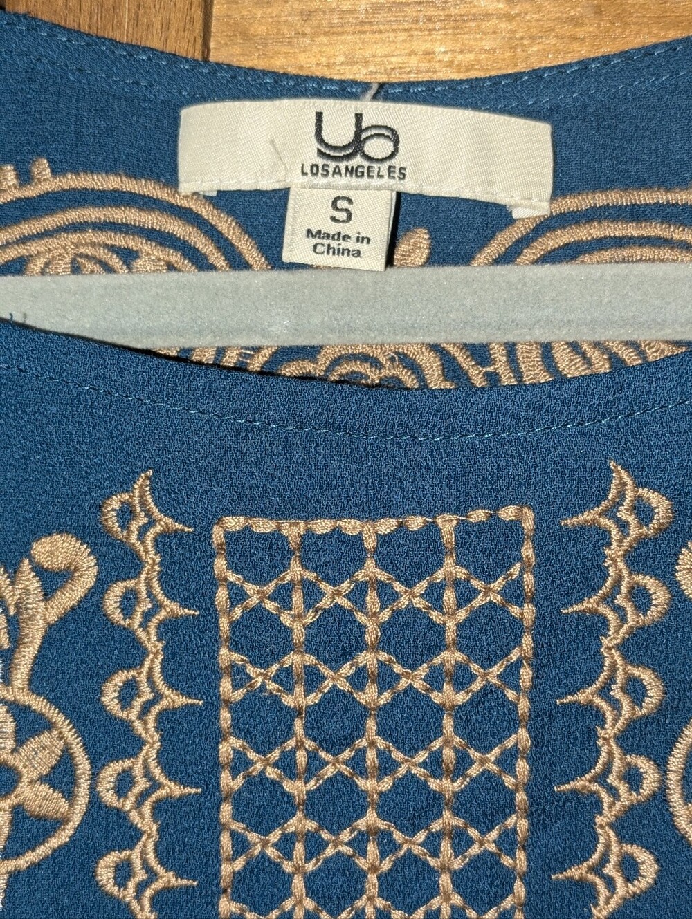 🔥FINAL🔥Ya Los Angeles Teal Embroidered Boho Dress w/ Taupe Trim - Picture 7 of 7